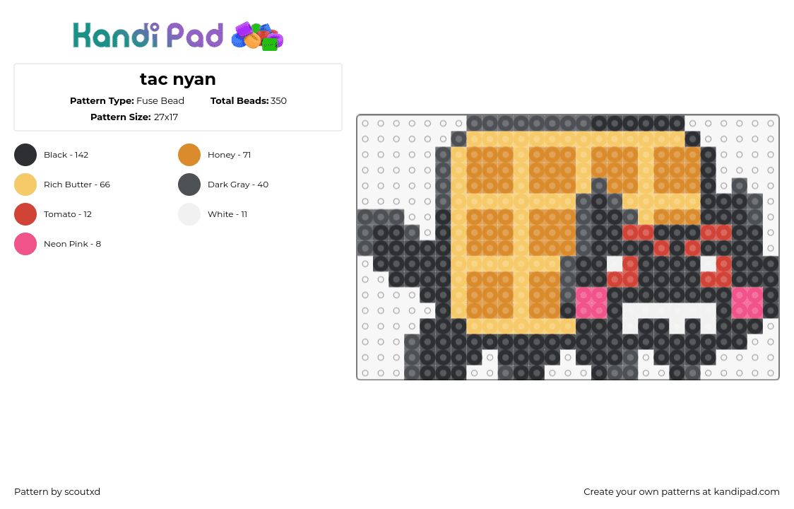 tac nyan - Fuse Bead Pattern by scoutxd on Kandi Pad - tac nyan,nyan cat,waffle,black,orange,tan