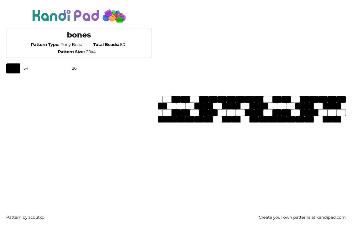 bones - Pony Bead Pattern by scoutxd on Kandi Pad - bones,repetaing,simple,halloween,black,white