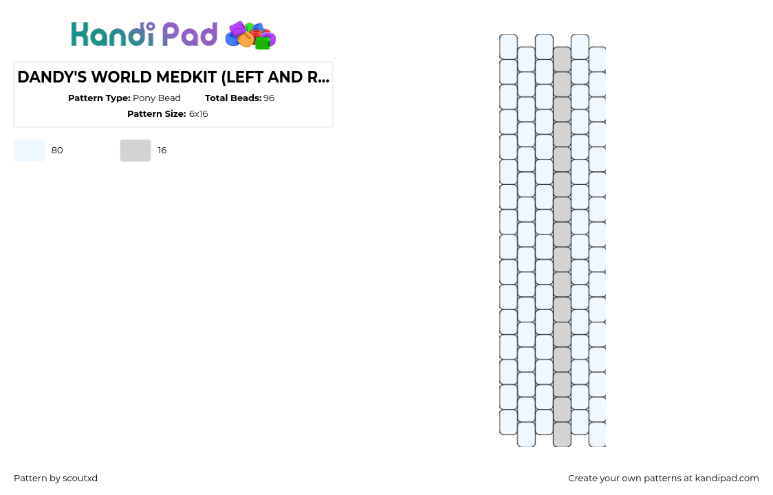 DANDY\'S WORLD MEDKIT (LEFT AND RIGHT SIDES!) - Pony Bead Pattern by scoutxd on Kandi Pad - medkit,dandys world,bag,panel,video game,simple,white