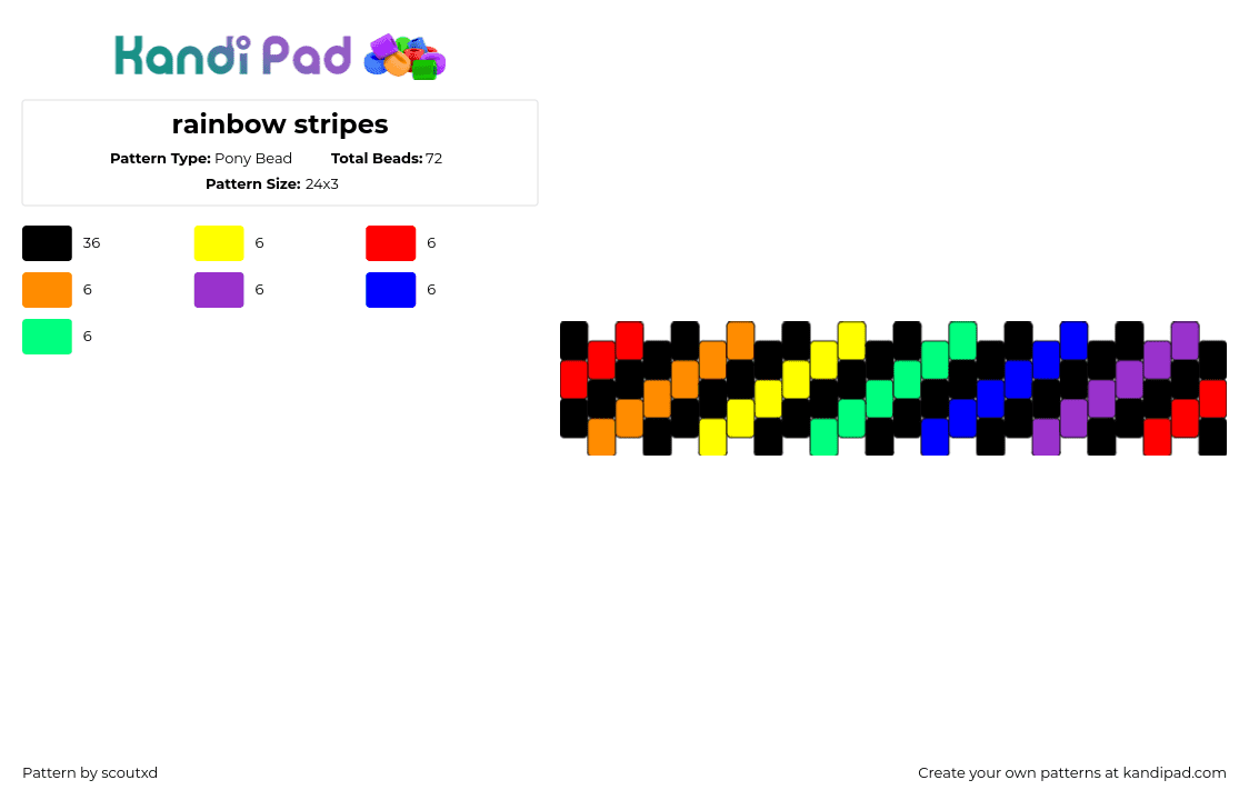 rainbow stripes - Pony Bead Pattern by scoutxd on Kandi Pad - rainbow,diagonal,stripes,cuff,dark,simple,black