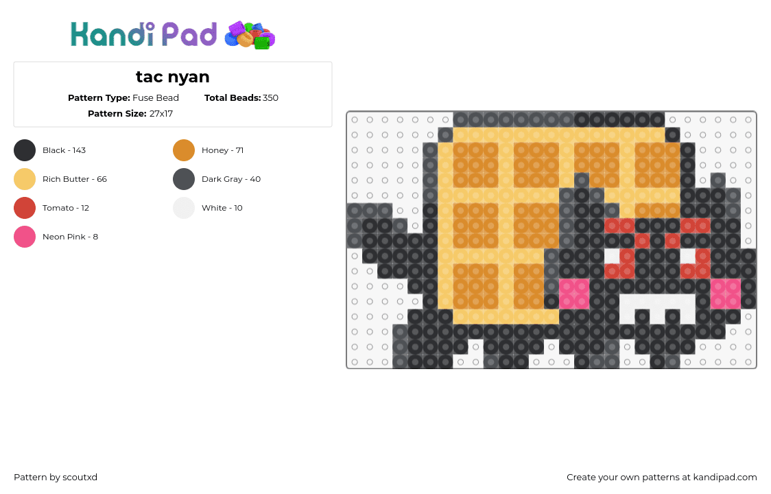 tac nyan - Fuse Bead Pattern by scoutxd on Kandi Pad - tac nyan,nyan cat,waffle,black,orange,tan