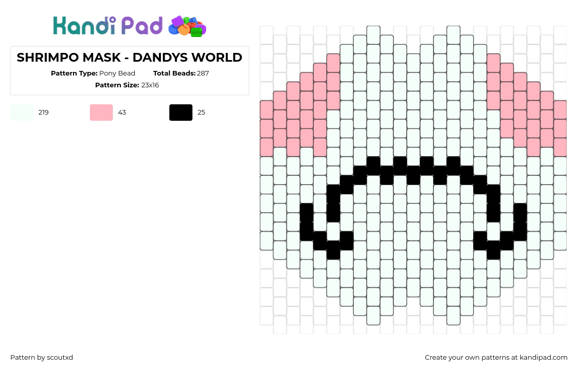 SHRIMPO MASK - DANDYS WORLD - Pony Bead Pattern by scoutxd on Kandi Pad - shimpo,dandys world,video game,horror,frown,mouth,mask,light blue,pink