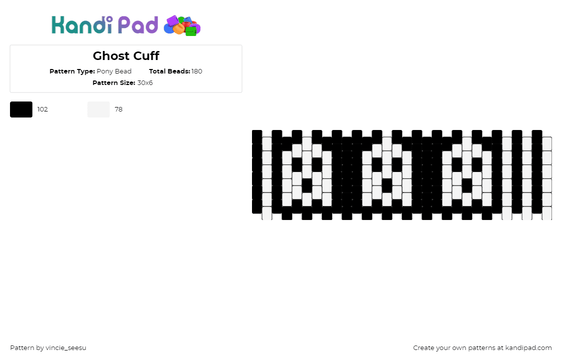 Ghost Cuff - Pony Bead Pattern by vincie_seesu on Kandi Pad - ghosts,spooky,halloween,cuff,black,white