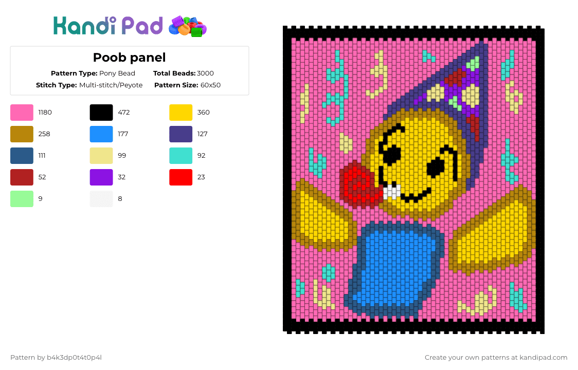 Poob panel - Pony Bead Pattern by b4k3dp0t4t0p4l on Kandi Pad - pink,yellow