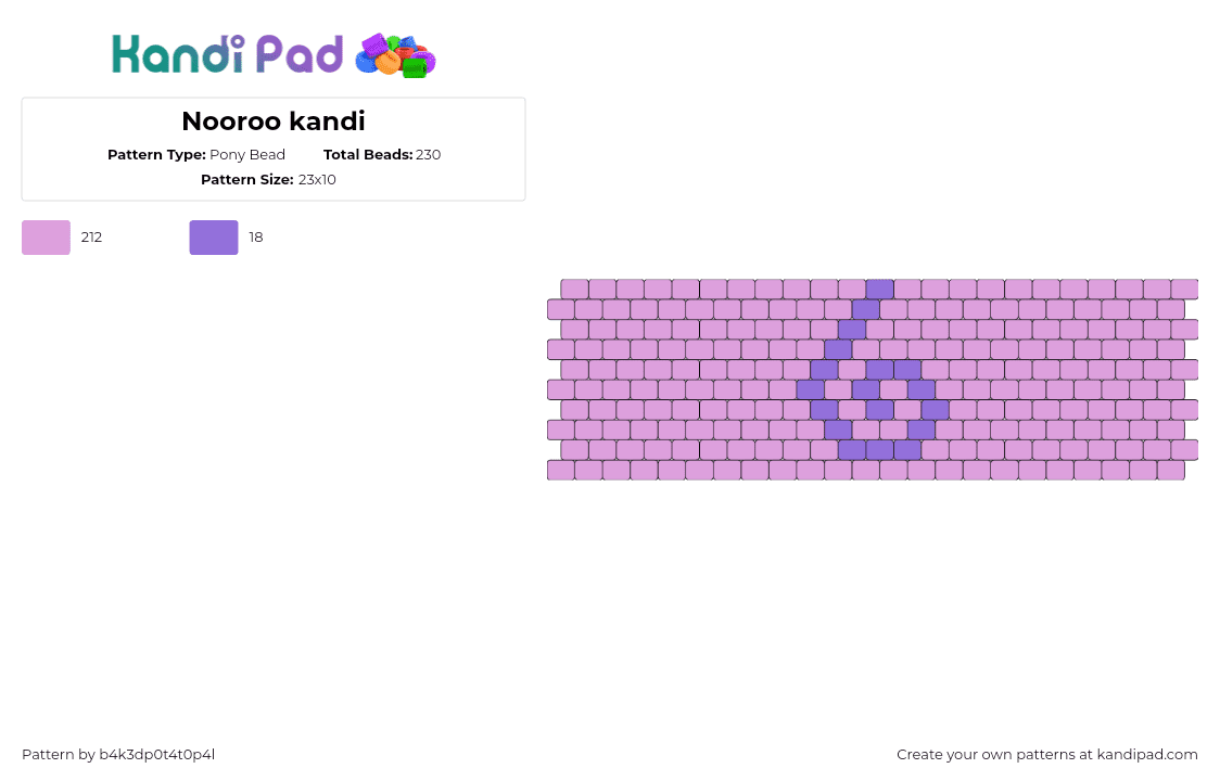 Nooroo kandi - Pony Bead Pattern by b4k3dp0t4t0p4l on Kandi Pad - nooroo,miraculous ladybug,swirl,simple,tv show,disney,cuff,pastel,purple