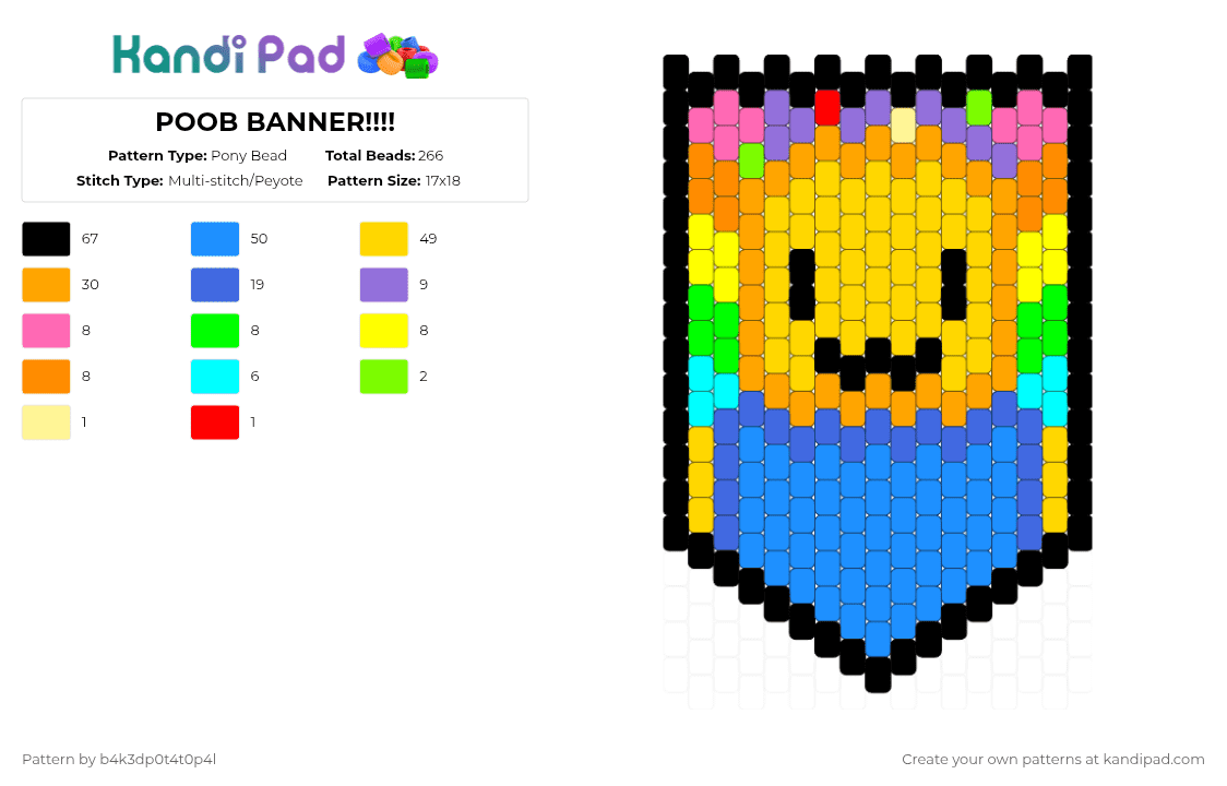 POOB BANNER!!!! - Pony Bead Pattern by b4k3dp0t4t0p4l on Kandi Pad - orange,light blue,yellow