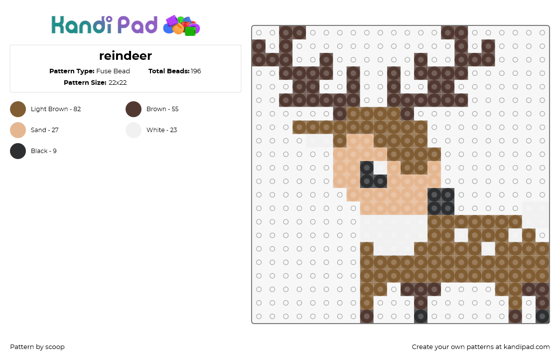 reindeer - Fuse Bead Pattern by scoop on Kandi Pad - reindeer,deer,animal,antlers,cute,winter,brown,tan