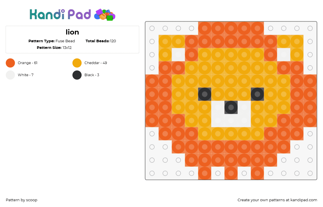 lion - Fuse Bead Pattern by scoop on Kandi Pad - lion,animal,head,cute,simple,safari,orange