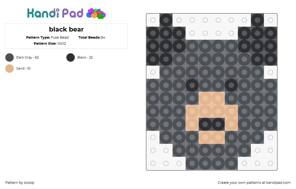 black bear - Fuse Bead Pattern by scoop on Kandi Pad - bear,animal,head,simple,gray,black,tan