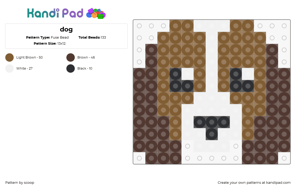 dog - Fuse Bead Pattern by scoop on Kandi Pad - dog,animal,head,simple,beagle,cute,tan,brown,white