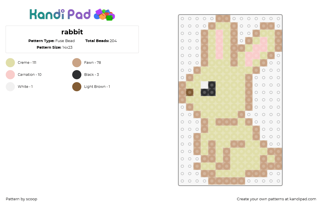 rabbit - Fuse Bead Pattern by scoop on Kandi Pad - rabbit,bunny,animal,cute,simple,beige,tan