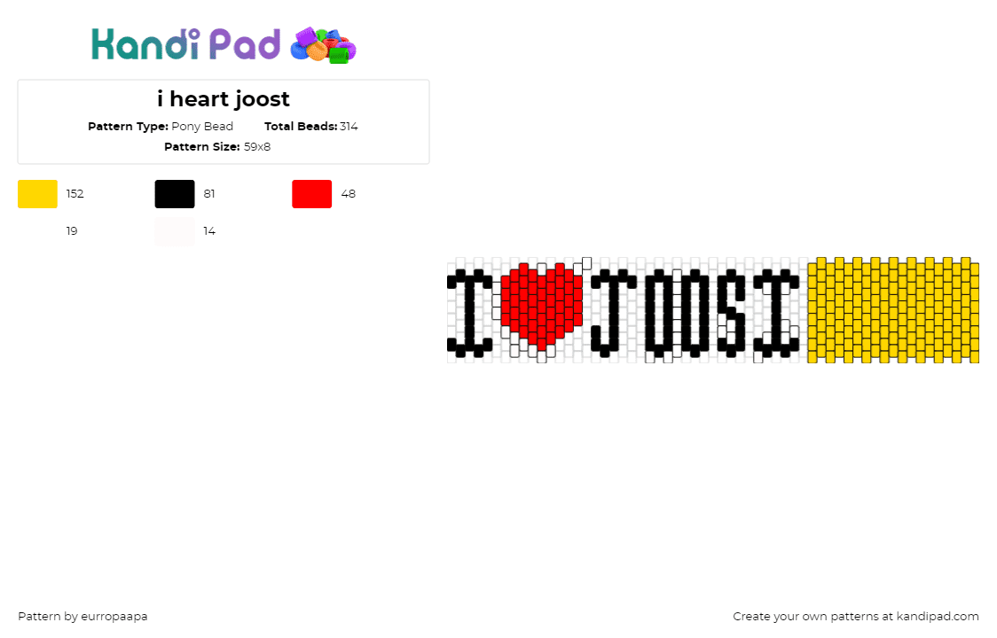 i heart joost - Pony Bead Pattern by eurropaapa on Kandi Pad - 