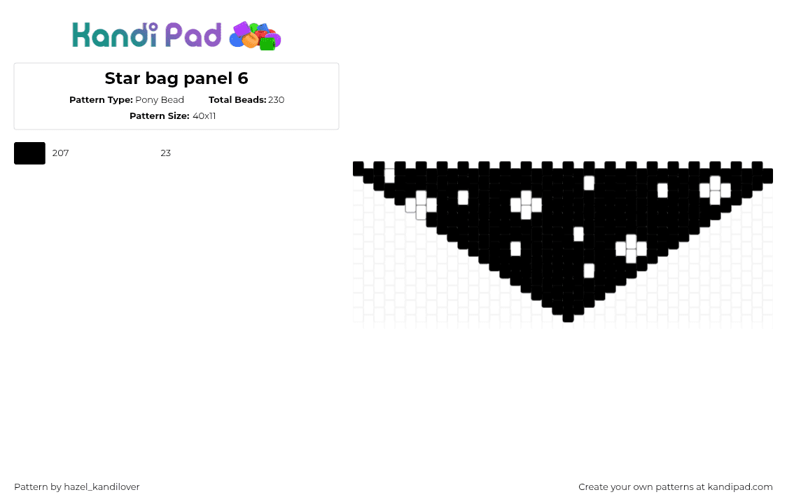 Star bag panel 6 - Pony Bead Pattern by hazel_kandilover on Kandi Pad - night,stars,space,bag,panel,black,white