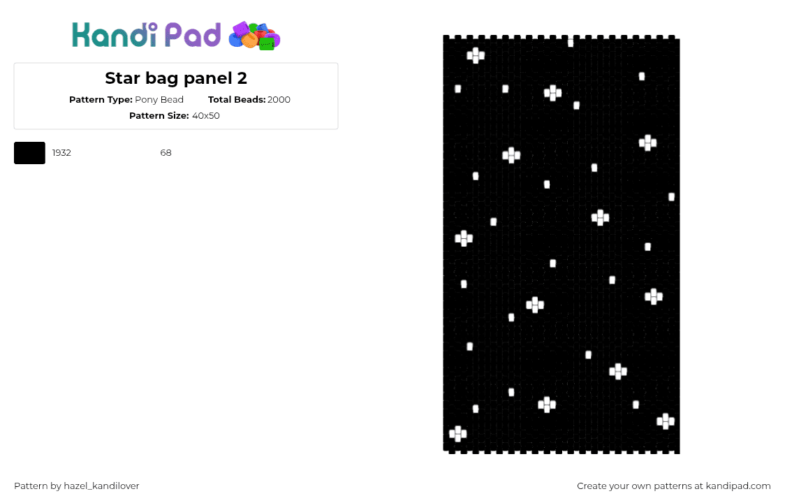 Star bag panel 2 - Pony Bead Pattern by hazel_kandilover on Kandi Pad - night,stars,space,bag,panel,black,white