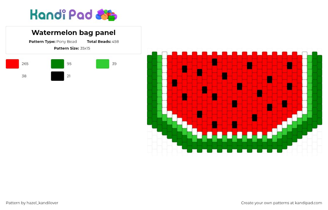 Watermelon bag panel - Pony Bead Pattern by hazel_kandilover on Kandi Pad - watermelon,fruit,bag,panel,red,green