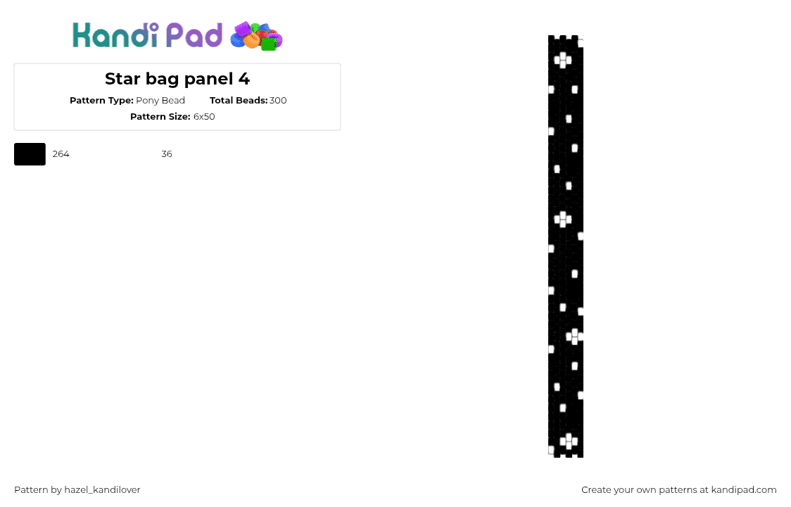 Star bag panel 4 - Pony Bead Pattern by hazel_kandilover on Kandi Pad - night,stars,space,bag,panel,black,white