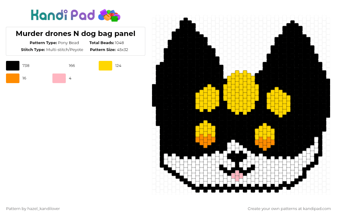 Murder drones N dog bag panel - Pony Bead Pattern by hazel_kandilover on Kandi Pad - n,murder drones,black,white,yellow