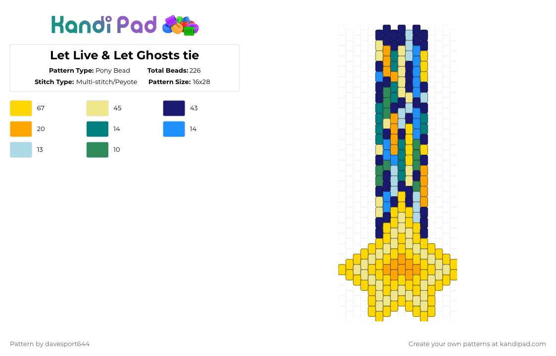 Let Live & Let Ghosts tie - Pony Bead Pattern by davesport644 on Kandi Pad - purple,yellow