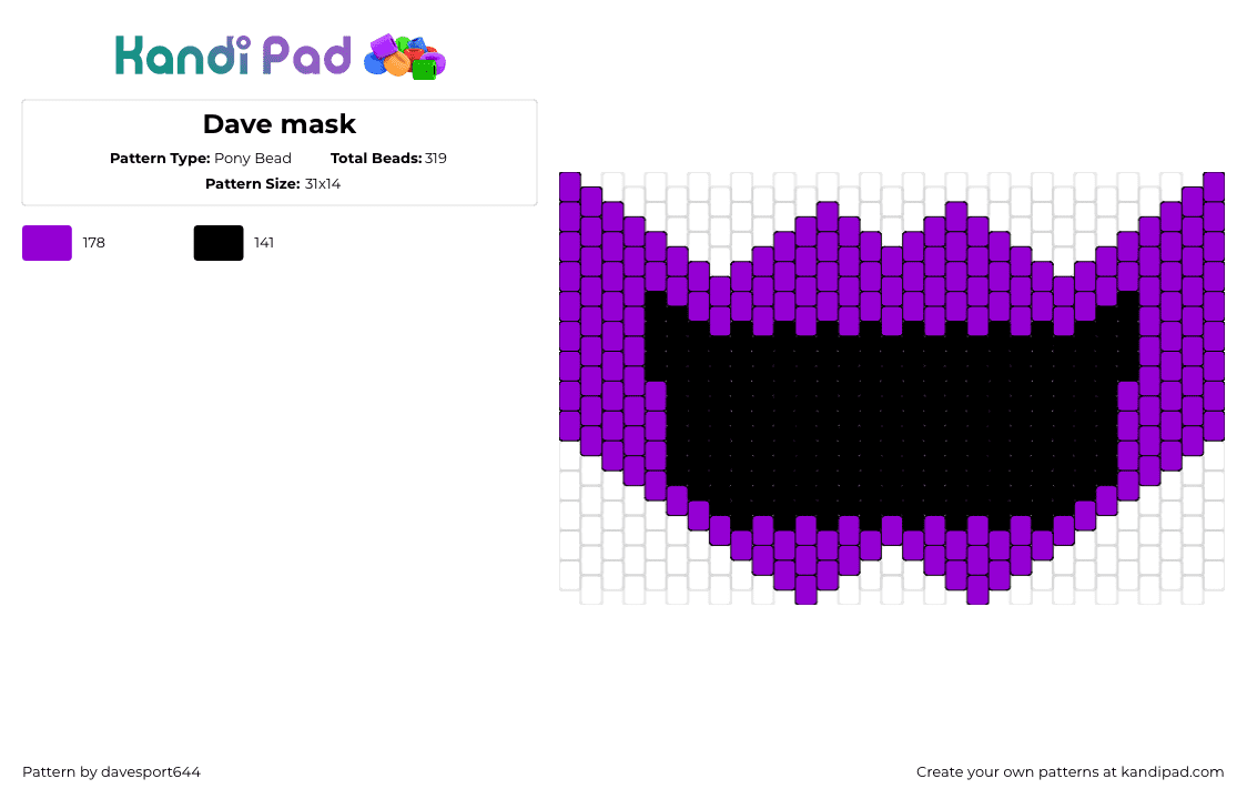 Dave mask - Pony Bead Pattern by davesport644 on Kandi Pad - dave miller,william afton,purple guy,mask,fnaf,dayshift at freddys,simple,purple,black