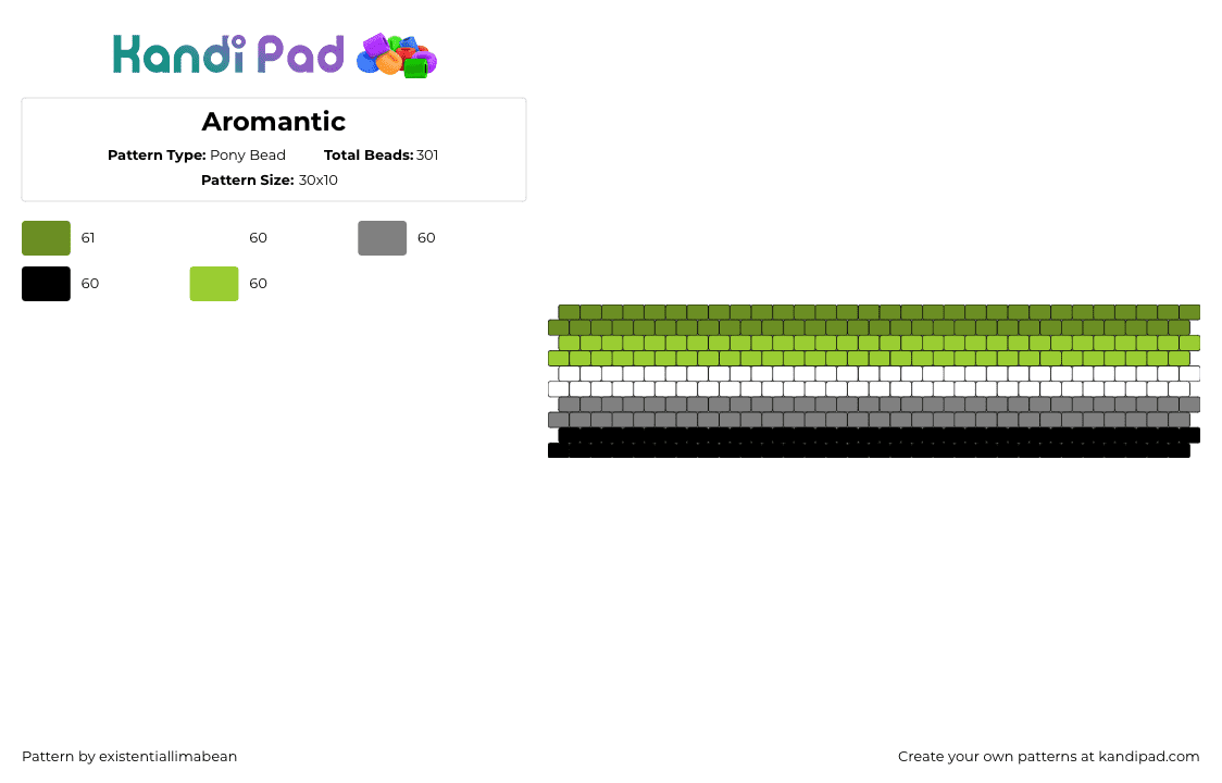 Aromantic - Pony Bead Pattern by existentiallimabean on Kandi Pad - aromantic,pride,cuff,green,white,gray,black