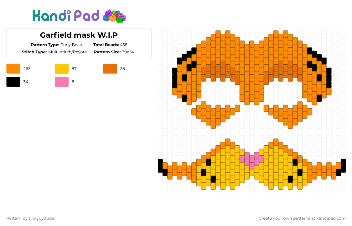 Garfield mask W.I.P - Pony Bead Pattern by sillyguydude on Kandi Pad - orange