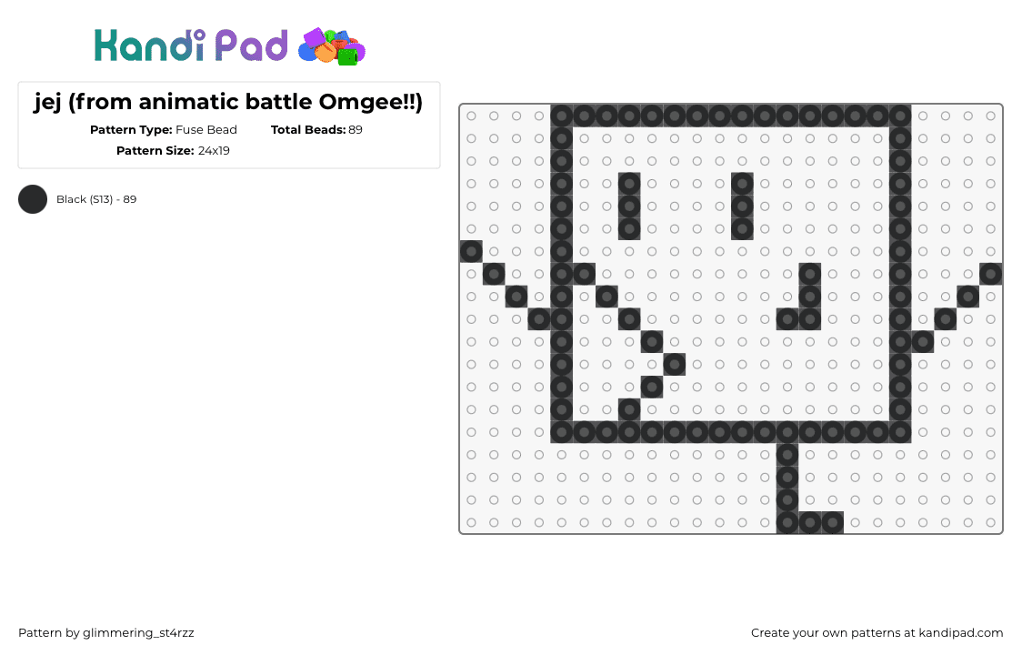 jej (from animatic battle Omgee!!) - Fuse Bead Pattern by glimmering_st4rzz on Kandi Pad - jej,animatic battle,character,simple,outline,black