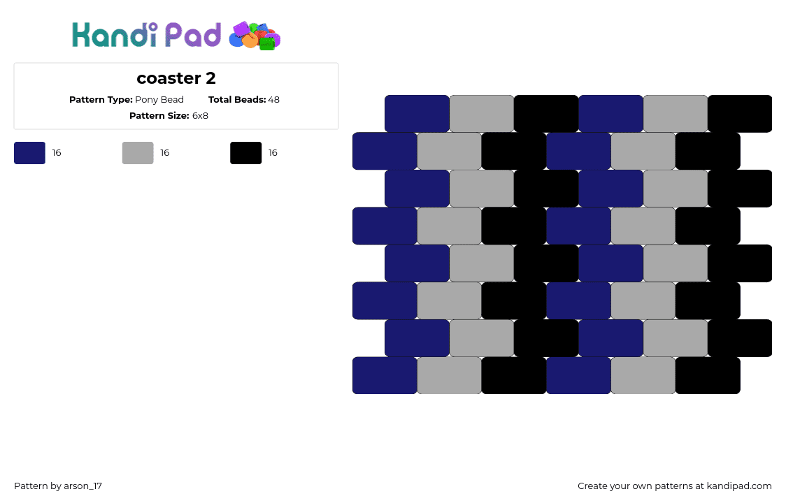 coaster 2 - Pony Bead Pattern by arson_17 on Kandi Pad - coaster,stripes,blue,black,gray