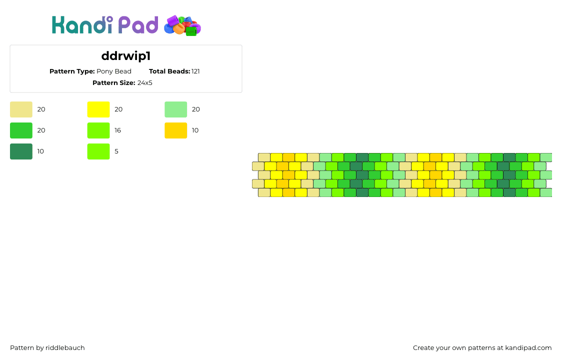 ddrwip1 - Pony Bead Pattern by riddlebauch on Kandi Pad - bright,spring,cuff,green,yellow