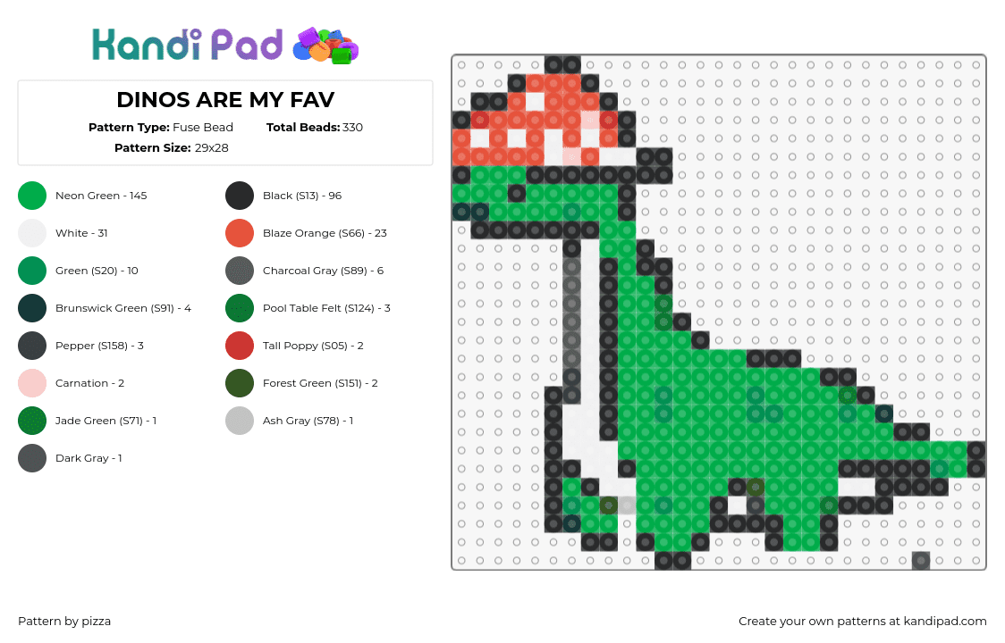 DINOS ARE MY FAV - Fuse Bead Pattern by pizza on Kandi Pad - dinosaur,mushroom,cute,prehistoric,green,red