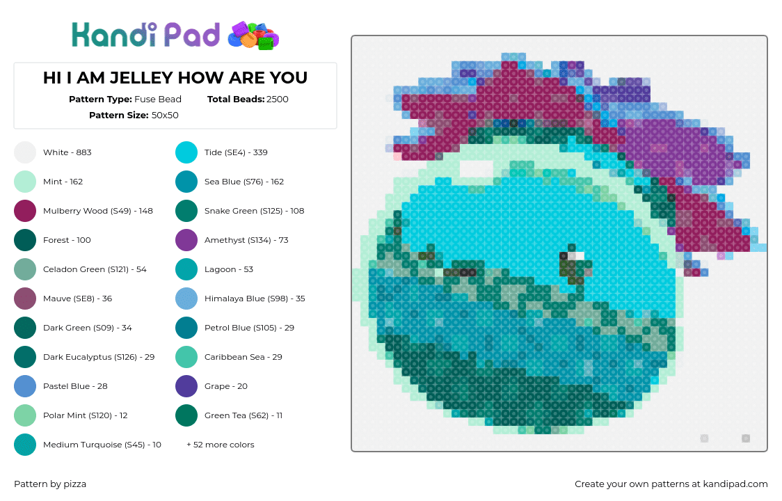 HI I AM JELLEY HOW ARE YOU - Fuse Bead Pattern by pizza on Kandi Pad - tangle slime,slime rancher,smile,video game,cute,teal,purple