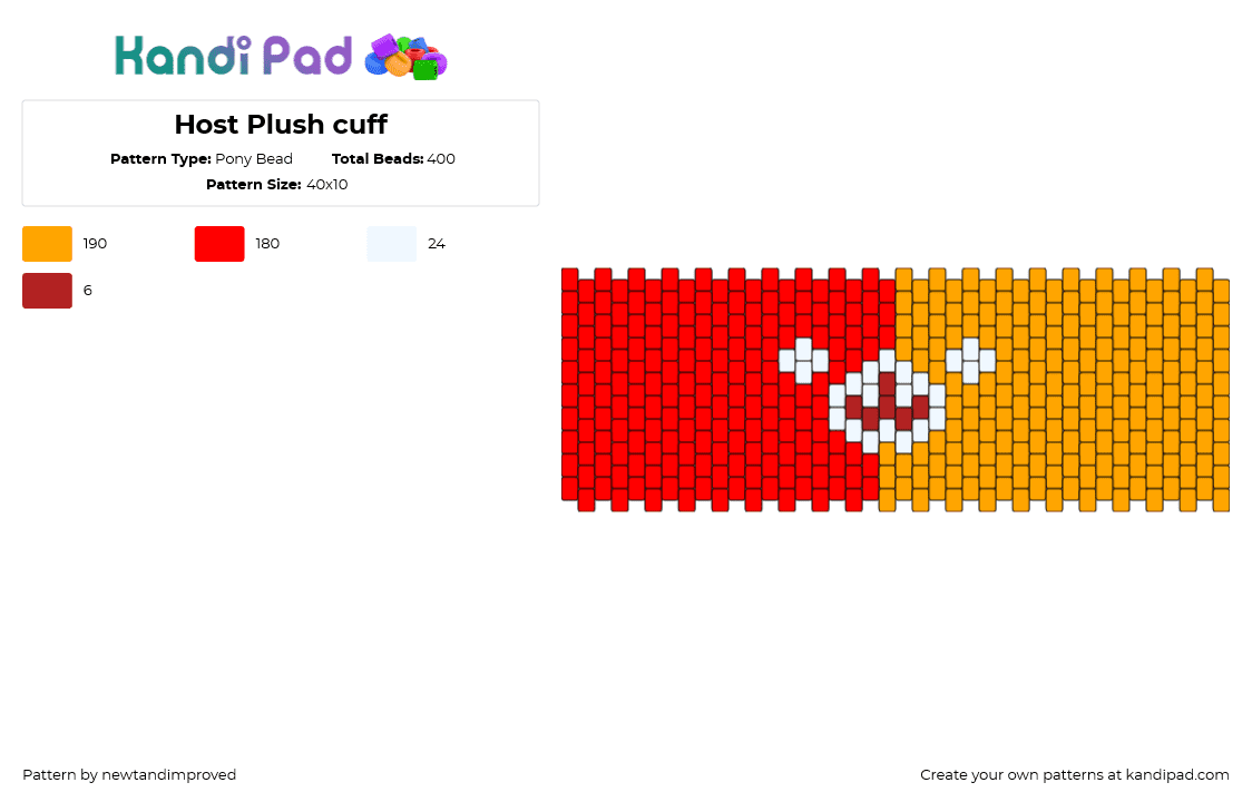 Host Plush cuff - Pony Bead Pattern by newtandimproved on Kandi Pad - host,homestuck,plush,teddy,cuff,red,orange