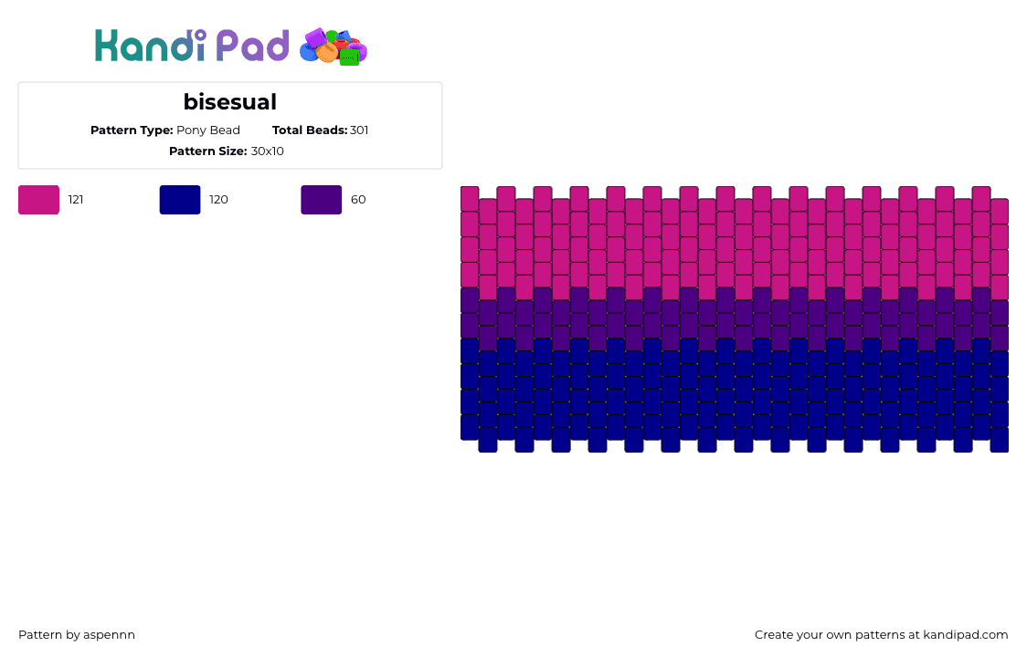 bisesual - Pony Bead Pattern by aspennn on Kandi Pad - bisexual,pride,stripes,cuff,pink,purple,blue