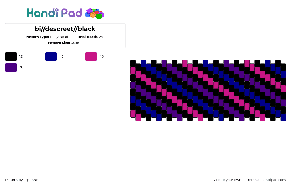 bi//descreet//black - Pony Bead Pattern by aspennn on Kandi Pad - bisexual,pride,diagonal,stripes,lgbtqia,dark,cuff,black,pink,purple,blue