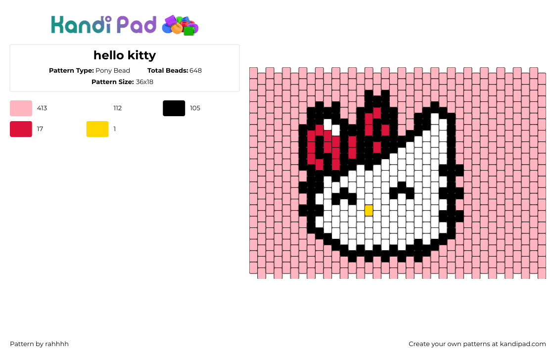 hello kitty - Pony Bead Pattern by rahhhh on Kandi Pad - hello kitty,sanrio,kawaii,character,head,panel,pink,white