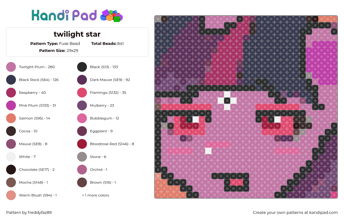 twilight star - Fuse Bead Pattern by freddyfaz89 on Kandi Pad - twilight sparkle,mlp,my little pony,pink,purple