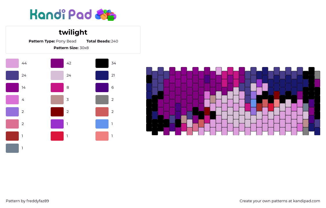 twilight - Pony Bead Pattern by freddyfaz89 on Kandi Pad - twilight sparkle,mlp,my little pony,cuff,pink,purple