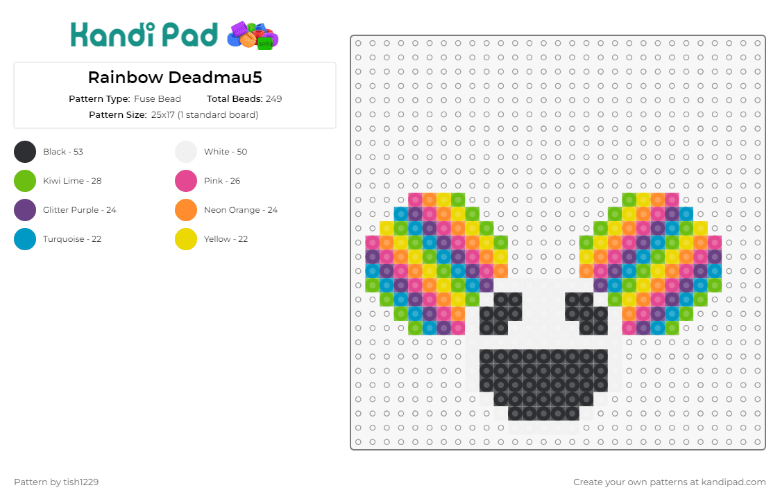 Rainbow Deadmau5 - Fuse Bead Pattern by tish1229 on Kandi Pad - deadmau5,helmet,deadmouse,colorful,music,edm,dj,white