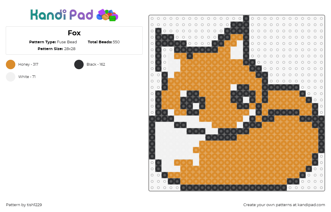 Fox - Fuse Bead Pattern by tish1229 on Kandi Pad - fox,cute,animal,sleepy,orange,brown