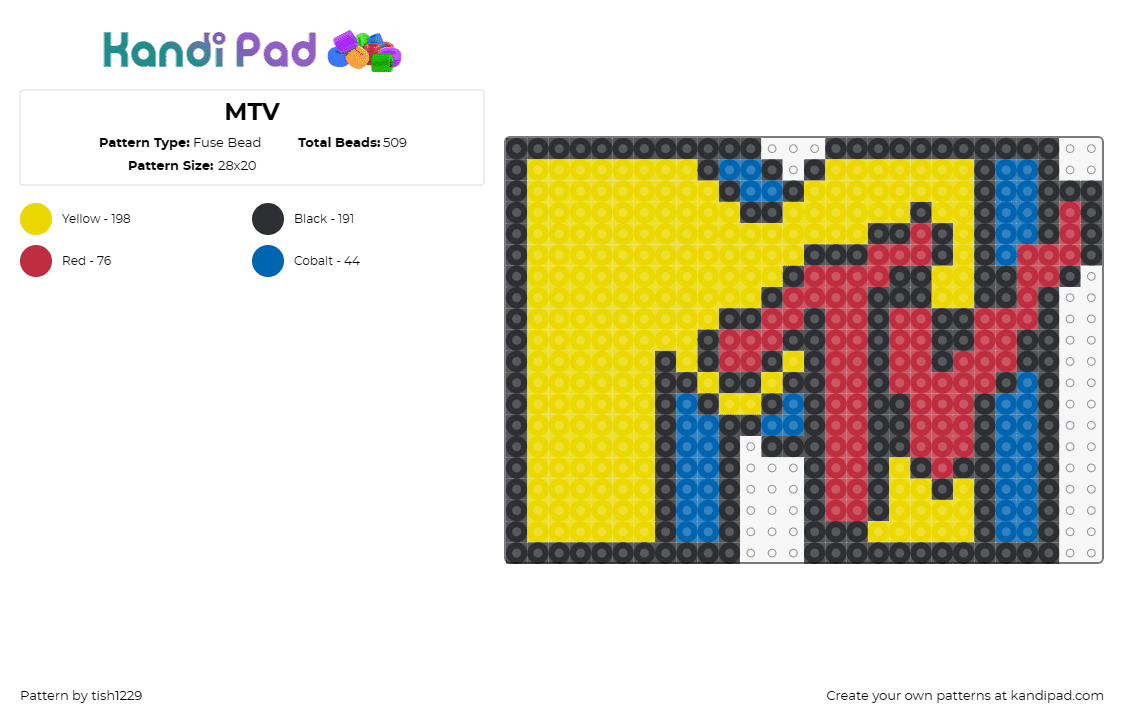 MTV - Fuse Bead Pattern by tish1229 on Kandi Pad - mtv,music,television,logo,yellow,red