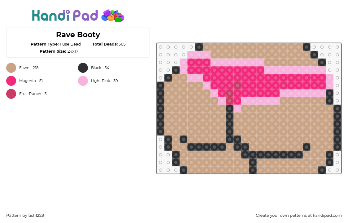 Rave Booty - Fuse Bead Pattern by tish1229 on Kandi Pad - booty,butt,rave,music,nsfw,cheeky,underwear,tan,pink