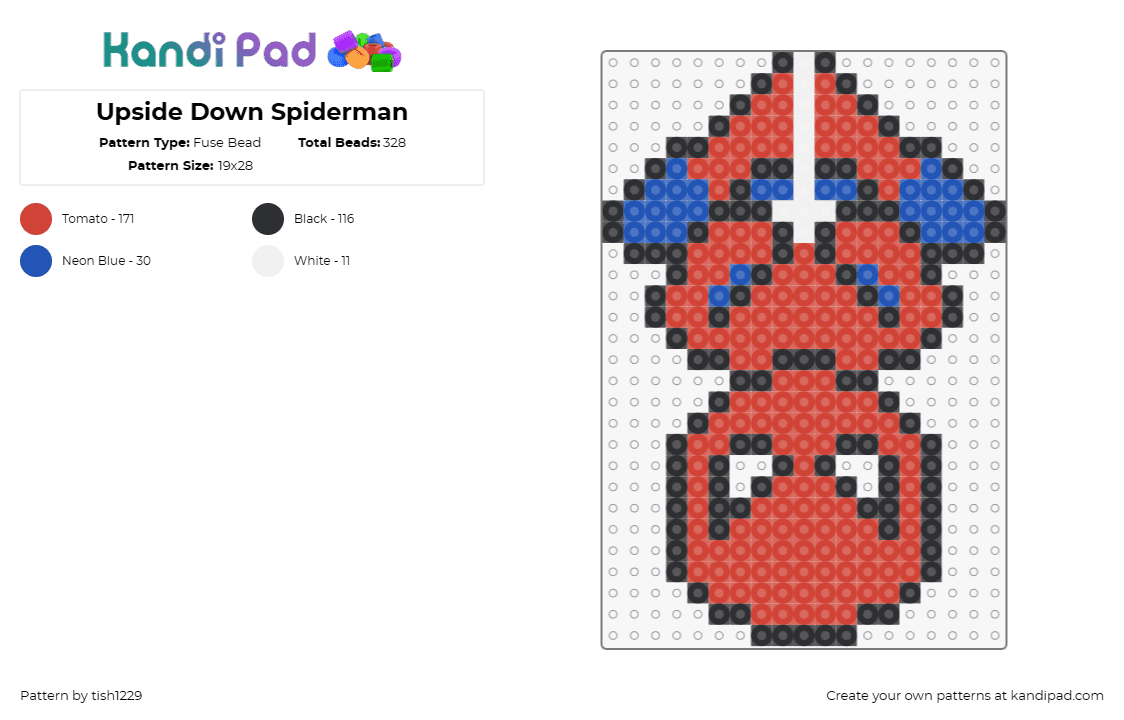 Upside Down Spiderman - Fuse Bead Pattern by tish1229 on Kandi Pad - spiderman,superhero,marvel,character,comic,movie,red,blue