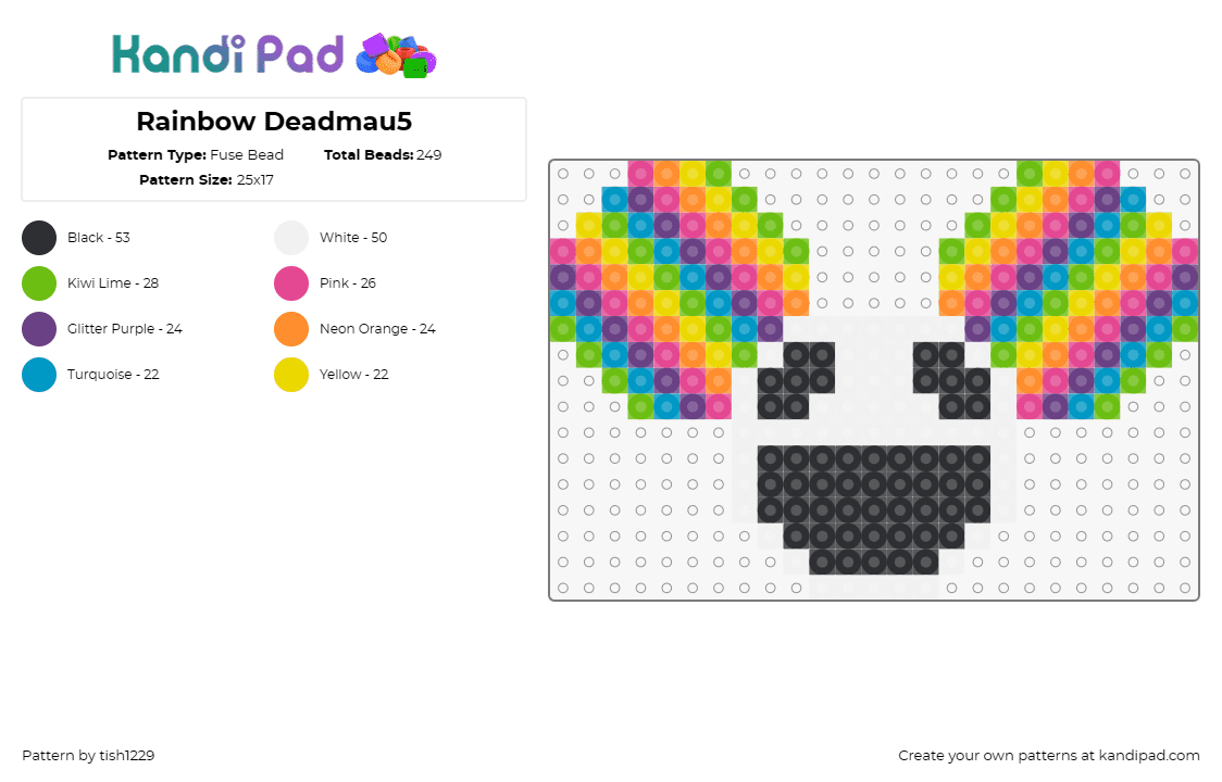 Rainbow Deadmau5 - Fuse Bead Pattern by tish1229 on Kandi Pad - deadmau5,helmet,deadmouse,colorful,music,edm,dj,white