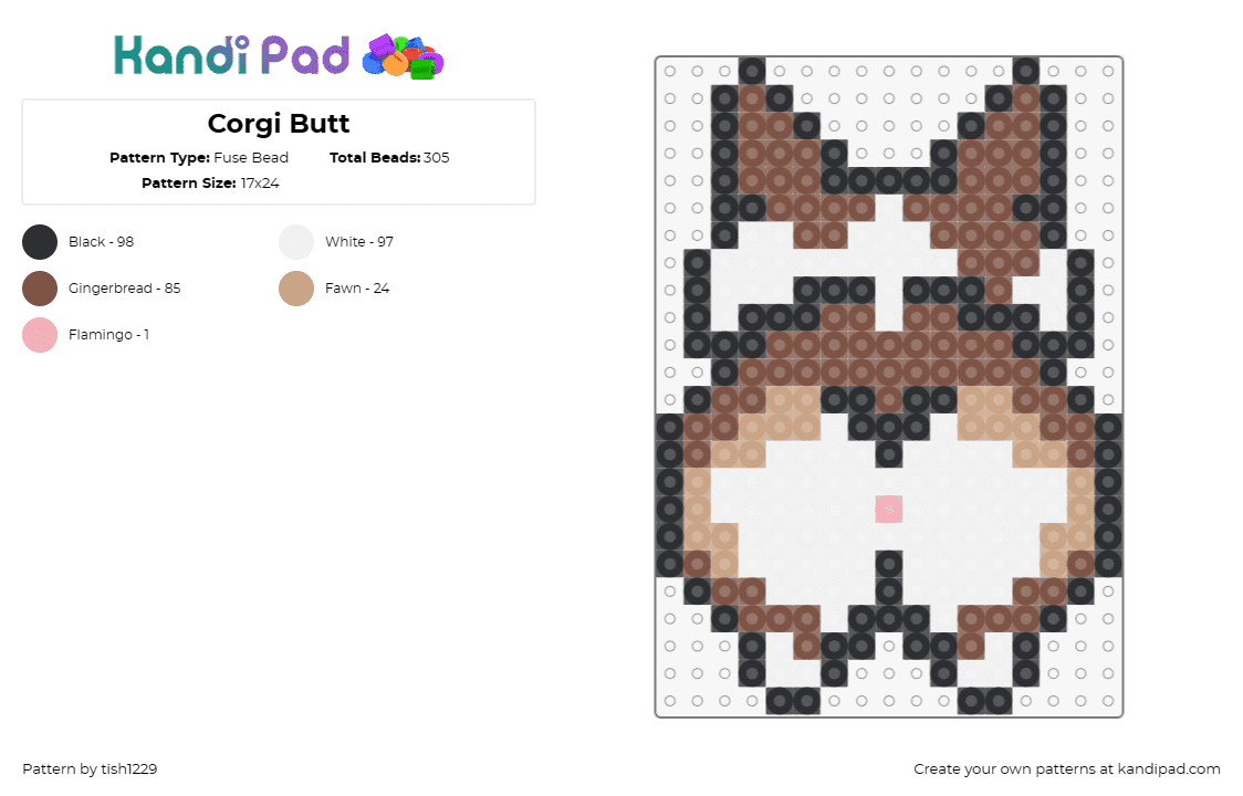 Corgi Butt - Fuse Bead Pattern by tish1229 on Kandi Pad - corgi,butt,dog,cute,animal,funny,silly,brown,white