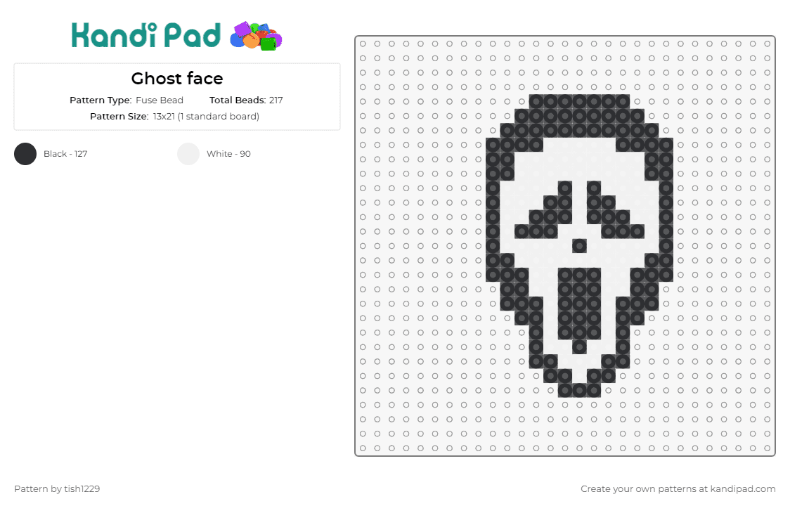 Ghost face - Fuse Bead Pattern by tish1229 on Kandi Pad - ghost face,scream,mask,horror,spooky,halloween