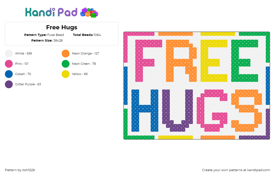 Free Hugs - Fuse Bead Pattern by tish1229 on Kandi Pad - free hugs,sign,neon,colorful,text,love