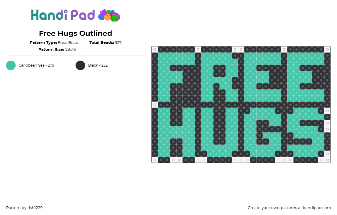 Free Hugs Outlined - Fuse Bead Pattern by tish1229 on Kandi Pad - free hugs,text,bold,sign,love,affection,teal,green,black