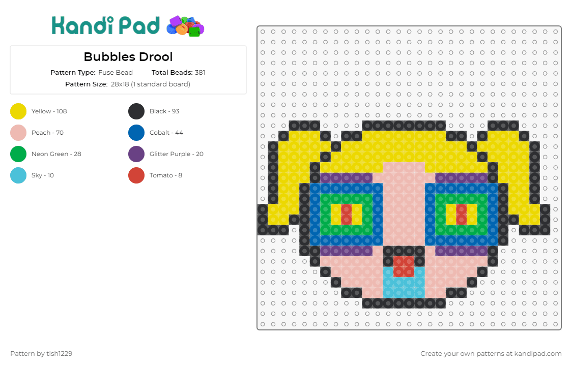 Bubbles Drool - Fuse Bead Pattern by tish1229 on Kandi Pad - bubbles,powerpuff girls,trippy,cartoon,character,blonde,colorful,yellow,tan