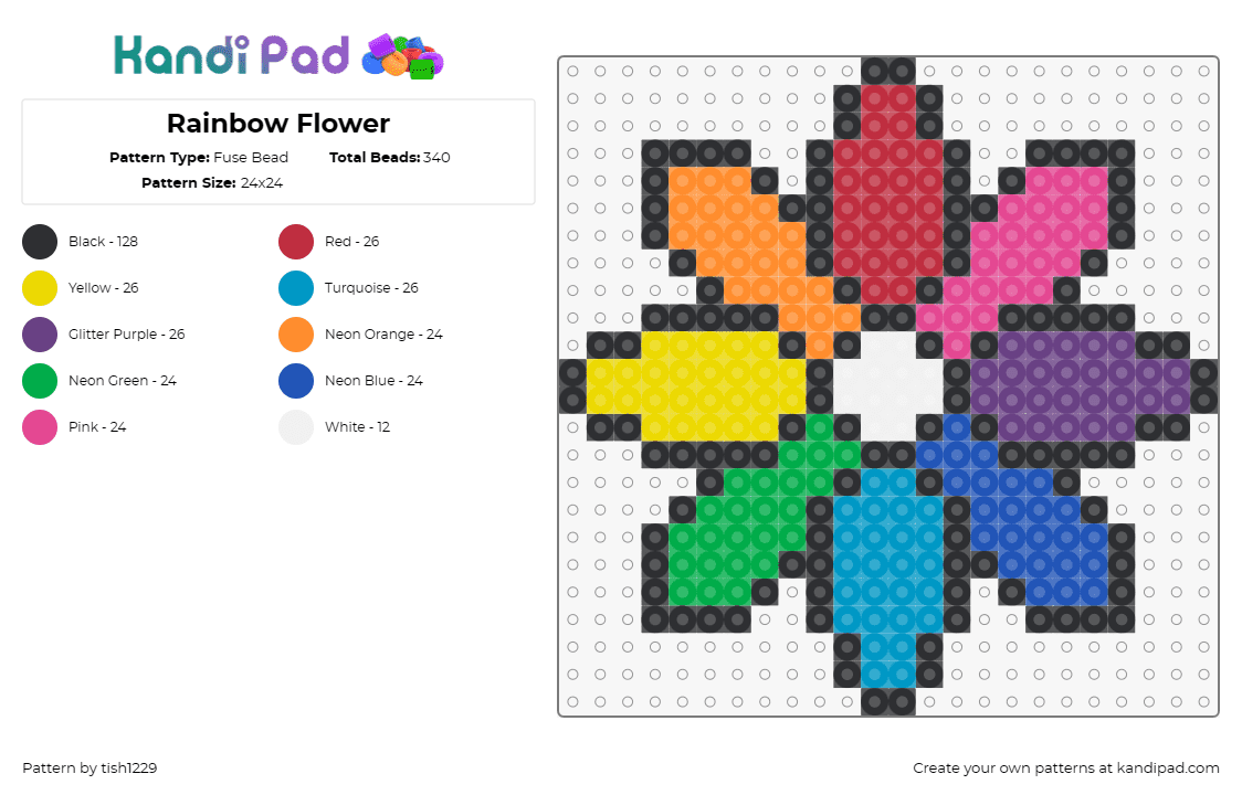 Rainbow Flower - Fuse Bead Pattern by tish1229 on Kandi Pad - flower,petals,rainbow,bloom