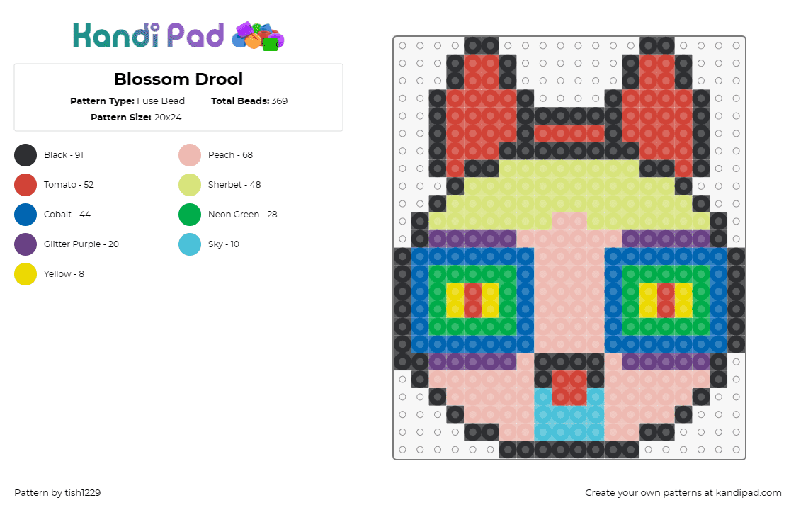 Blossom Drool - Fuse Bead Pattern by tish1229 on Kandi Pad - blossom,powerpuff girls,trippy,cartoon,character,bow,colorful,yellow,red,tan