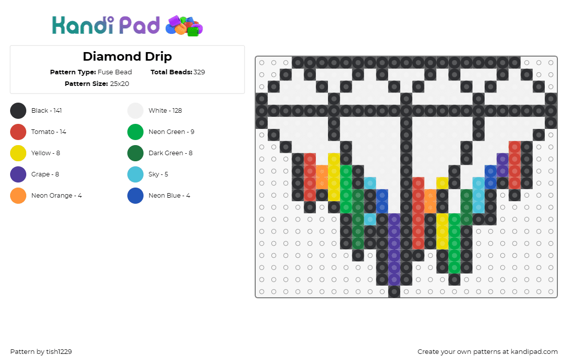 Diamond Drip - Fuse Bead Pattern by tish1229 on Kandi Pad - diamond,gem,drip,rainbow,white